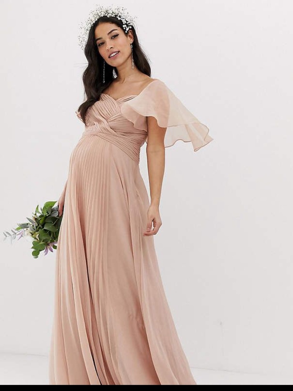 ASOS Maternity Blush Pink Maxi Dress with Ruffle Shoulders